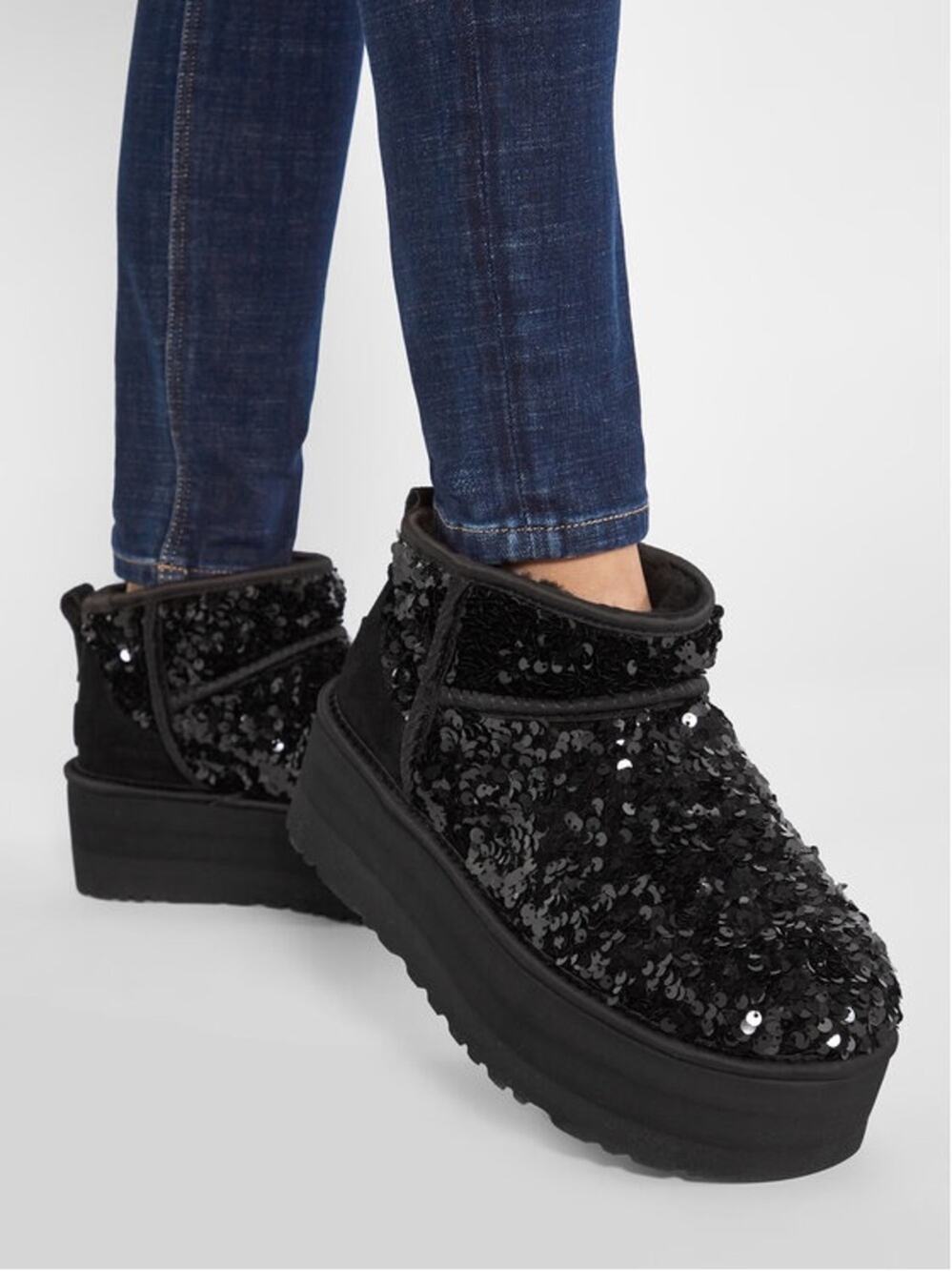 UGG Ultra Mini Chunky Sequin Black Platform Boots Size 9